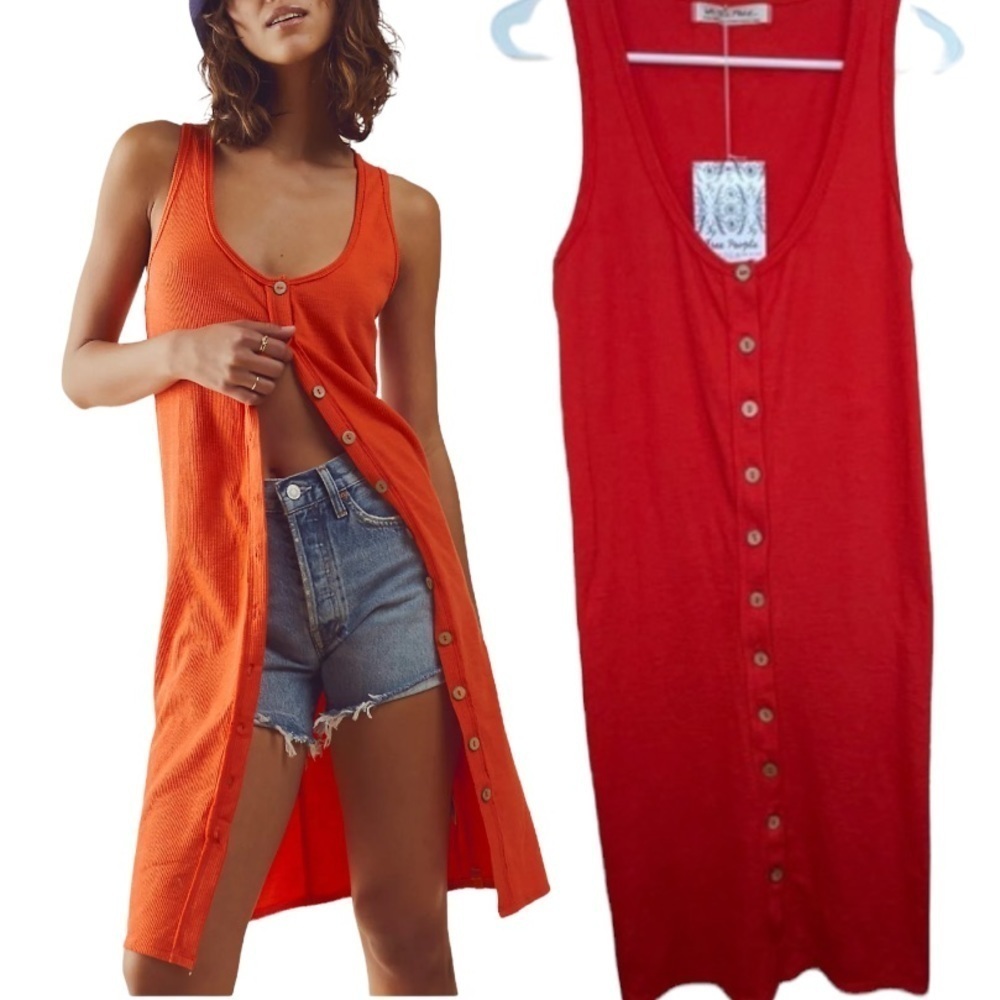 Free People Gia Vest Red OB1503177 Sz XS